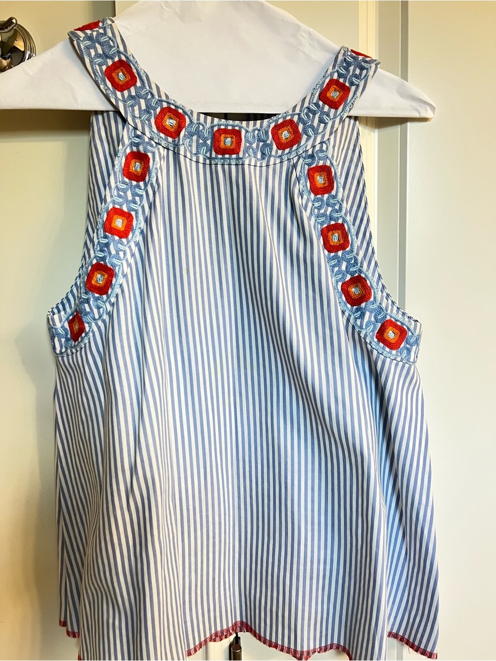 Tory Burch Striped Embroidered Halter Top - Picture 2 of 5
